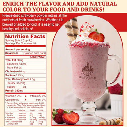 Strawberry Powder - 100% Pure Freeze Dried Strawberries Fruit Powder, Vegan & No Additive Strawberry Flavoring Natural Food Coloring for Baking, Drinks, Cakes, Icing and Smoothies - 3oz