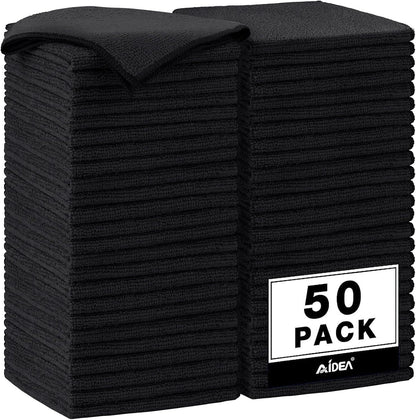 AIDEA Microfiber Cleaning Cloth Black 50PK, Microfiber Towels for Cars, Premium Car Cloths, Dusting Cloth Lint Free Cleaning Rags for SUVs, House, Kitchen, Window, Workshops,12×12"
