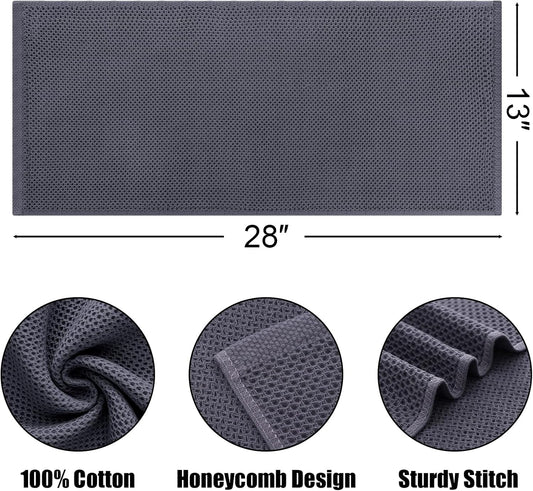 Kitinjoy 100% Cotton Waffle Weave Kitchen Towels, 4-Pack Super Soft and Absorbent Dish Towels for Drying Dishes, Kitchen Hand Towels, 13 in x 28 in, Dark Grey