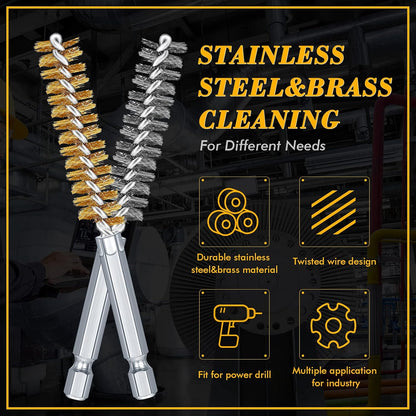 12 Pieces Bore Brush for Drill Wire Bore Brush Set Wire Cleaning Set Stainless Steel Cleaning for Power Drill Impact Driver (Stainless Steel,Brass)