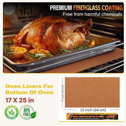 2 Pack Oven Liners for Bottom of Oven, 17"x25" Heavy Duty Non-Stick Oven Liner Mat, Reusable Heat Resistant Grill & Baking Mat, BPA/PFOA Free Roaster Liners, Fits Electric, Gas, Toaster Ovens (Black)