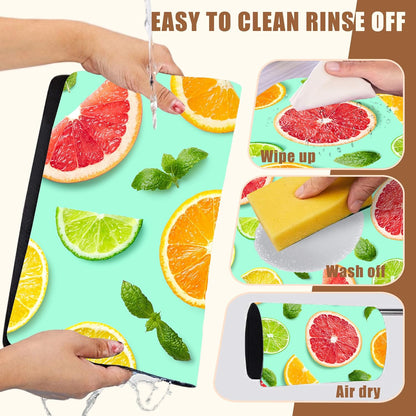 Citrus Fruits and Mint Leaves Dish Drying Mat for Kitchen Counter Hide Stain Absorbent Coffee Mat Rubber Backed Drying Rack Pad Espresso Machine Coffee Bar Accessories 11.8 x 19.7 Inch