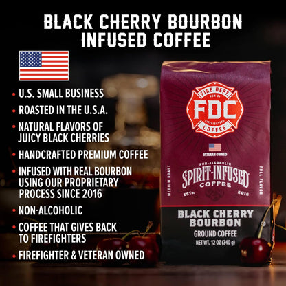 Fire Department Coffee - Black Cherry Bourbon Coffee - Gives Back to Firefighters - Premium Bourbon Infused Whole Bean - Non-Alcoholic - Roasted in the USA - Veteran Owned (12 oz, Pack of 2)