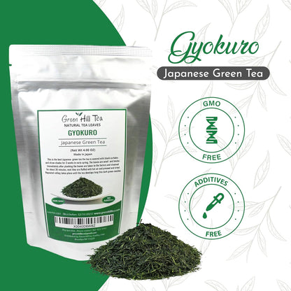 Greenhilltea Premium Gyokuro Japanese Green Tea finest green tea loose leave tea - 4 OZ Tea Bag.