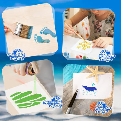 100 Pcs Stencils for Painting on Wood Reusable Stencil Crafts Drawing Templates Holiday Wall Paper for DIY Scrapbook Home 2 x 2 Inch(Hawaiian Style)