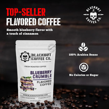 Blackout Coffee Blueberry Crumble Flavored Medium Roast - Freshly Roasted in the USA - 12 oz Ground Coffee Pouch