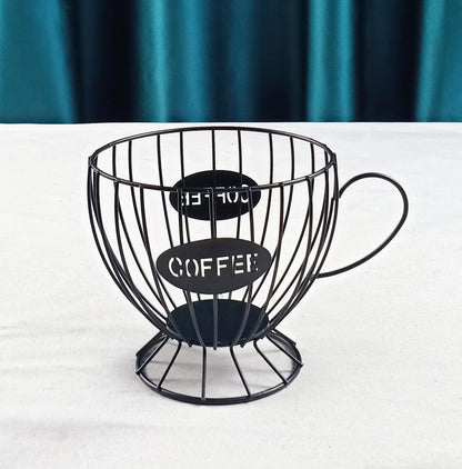 Coffee Pod Holder,Large K-Cup & Nespresso Capsule Organizer, Coffee Capsule Basket, Metal Coffee Bar Organizer for Kitchen Dinning Room Office Home Cafe Hotel (Black-Tea Cup )
