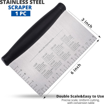 Stainless Steel Griddle Scraper for Flat Tops, Multipurpose Bench Scraper for Kitchen & Outdoor BBQ, Durable Bread Dough Cutter, Grill Scraper for Chopping, Dicing, Mixing Food and Cleaning