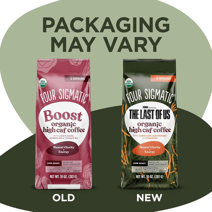 Four Sigmatic The Last of Us High Caffeine Cordyceps Coffee | Organic Dark Roast Extra Strong Ground Coffee with L-Theanine | Energy Booster Without the Jitters | 10oz Bag