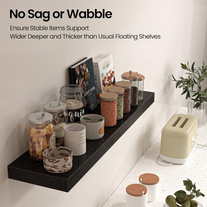 Floating Shelves for Wall, 36" W x 8" D x 1.5" H, Wooden Wall Mounted Display Shelves with Invisible Brackets for Living Room, Bedroom, Bathroom, Kitchen Decor and Storage, Set of 2, Black