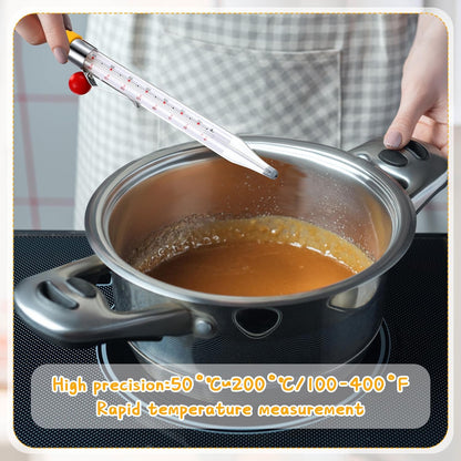 Photect 1 Pcs Candy Thermometer with Pot Clip 8" Deep Fry Oil Thermometer Instant Read Cooking Food Thermometers Sugar Syrup Jam Jelly Oil Candy Temperature Kitchen Accessories for Home Cooking