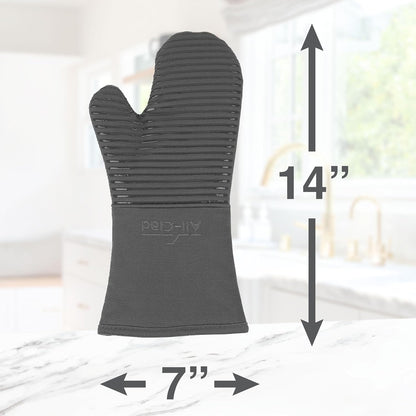 All-Clad Silicone Oven Mitts: Heat Resistant up to 500 Degrees - 100% Cotton & Silicone, 14"x7" Oven Mitt for Kitchen and Barbeque, 2-Pack, Pewter