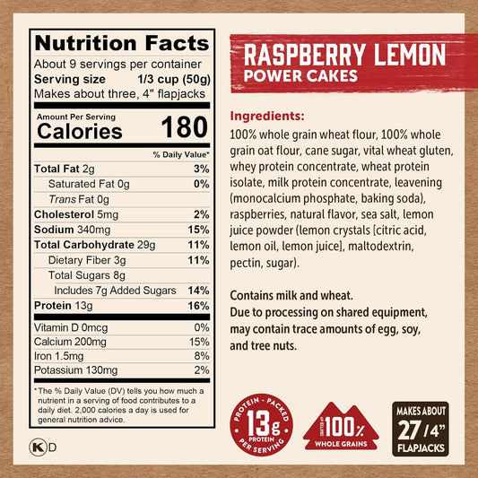 Kodiak Cakes Power Cakes, Pancake & Waffle Mix, Raspberry Lemon, High Protein,100% Whole Grains (Pack of 6)