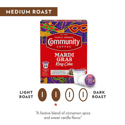 Community Coffee Mardi Gras King Cake Flavored 12 Count Coffee Pods, Medium Roast, Compatible with Keurig 2.0 K-Cup Brewers, 12 Count (Pack of1)