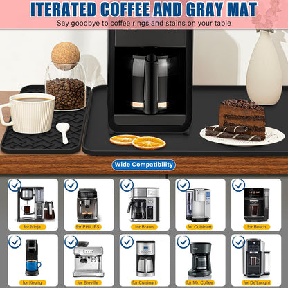 Silicone Coffee Mat - Removable Bar Mat with Concave and Convex Design, Leak-Proof and Non-Slip, Suitable for Use Under the Coffee Machine to Keep the Countertop Clean (Black19"x12")