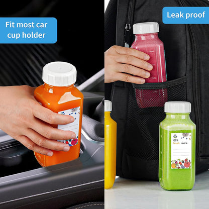 6 Pack 16 Oz Glass Juice Bottles with Pour Spout, 100% Airtight Heavy Duty SCREW Lid- Reusable Glass Milk Bottles w Capacity Mark, Square Drinking Jar Juice Container Breast Milk Pitcher(Extra 2 Lid)