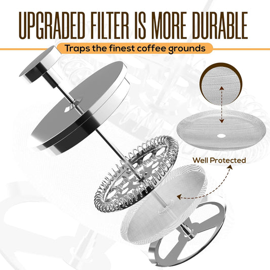 Utopia Kitchen Stainless Steel French Press Coffee Maker 12 Oz, French Press Tea Maker, Cold Brew Portable Travel Coffee Presses, Tea Press Gifts Silver