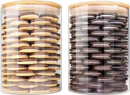 Glass Jars with Bamboo Lids, Glass Food Jars and Canisters Sets, Flour Jar, Large Food Canister with airtight lids, Flour Storage Container, Pantry Jars, 100oz