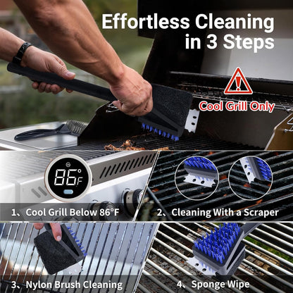 Nylon Grill Brush No Wire Bristle Barbecue Brush Grill Cleaning Kit Safe Grill Scraper Brush for Outdoor Grill Cleaner with Hole BBQ Brush Accessories Clean Cool Grates Gift for Men/Dad 3 PCS