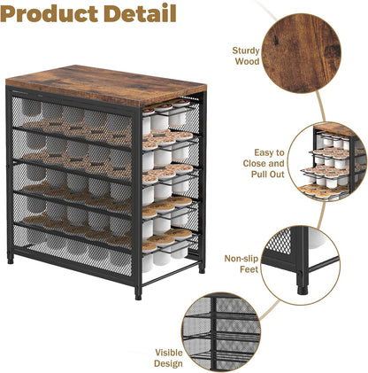 NANANARDOSO Coffee Pod Holder for Counter, 5 Tier Coffee Pod Drawer for Keurig Pod Storage Drawer Holder, 90 Capacity Pods Storage Organizer Cups Capsule with Sliding Baskets for Coffee Station