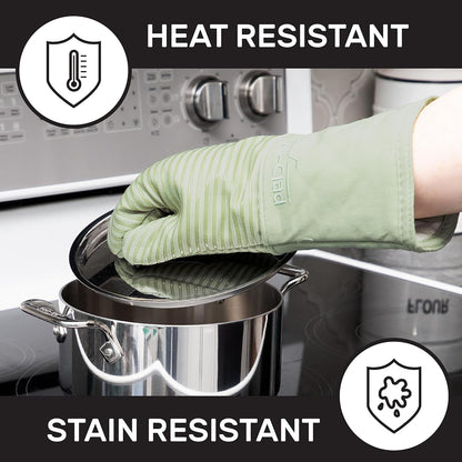 All-Clad Silicone Oven Mitts: Heat Resistant up to 500 Degrees - 100% Cotton & Silicone, 14"x7" Oven Mitt for Kitchen and Barbeque, 2-Pack, Fennel
