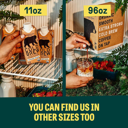 Wandering Bear Espresso Roast Organic Cold Brew Coffee, 32 fl oz, 6 pack - Extra Strong, Bold, Smooth, Unsweetened, Shelf-Stable, Ready to Drink, 100% Organic, Iced Cold Brewed Coffee Drinks