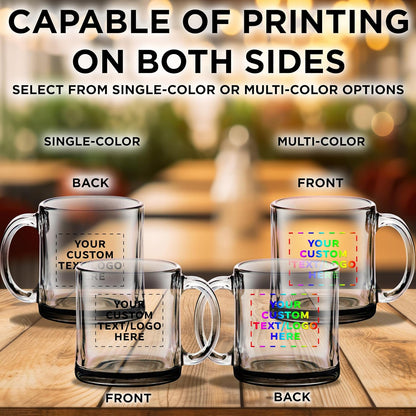 Custom Libbey Clear Glass Coffee Mugs 13 oz. Set of 10, Personalized Bulk Pack - Perfect for Coffee, Tea, Espresso, Hot Cocoa, Other Beverages - Black Bottom