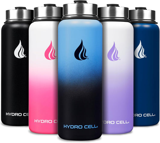 HYDRO CELL Stainless Steel Insulated Water Bottle with Straw - For Cold & Hot Drinks - Metal Vacuum Flask with Screw Cap and Modern Leakproof Sport Thermos for Adults (Blue/Black 40oz)
