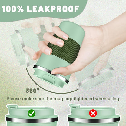 Insulated Coffee Tumblers with Flip Lid 12oz / 17oz, Stainless Steel Travel Coffee Mug Leak Proof, Vacuum Insulated Coffee Mug Reusable Cup, Keeps Cold and Hot for Coffee Tea