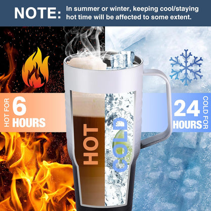 HAUSHOF 24 oz Travel Mug with Handle, Stainless Steel Vacuum Insulated Coffee Travel Mug, Double Wall Travel Mugs with Leakproof Lid, BPA Free