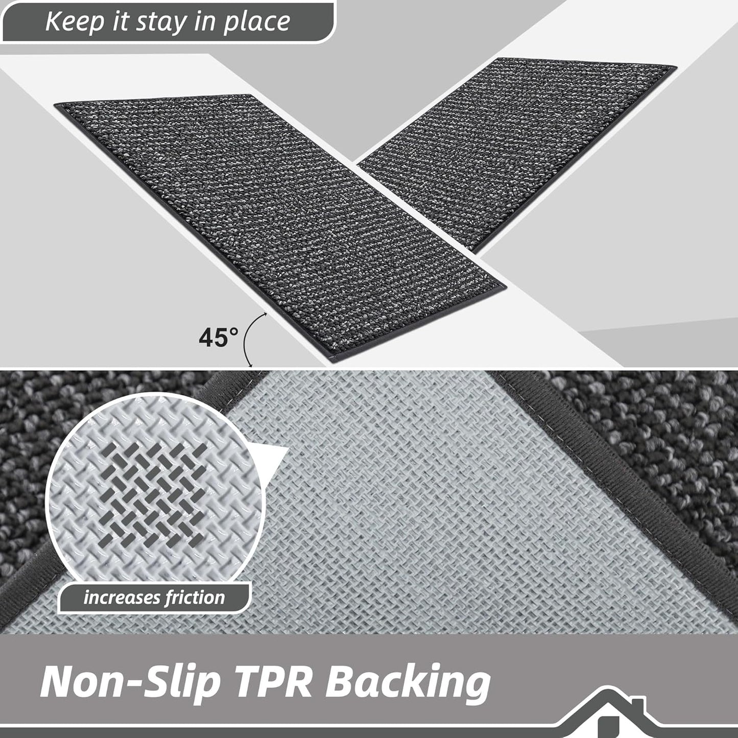 BEQHAUSE Dirt Trapper Door Mat 32" x 48", Non-Slip Washable Doormats Entrance Mat, Dirt Resistant and Absorbent Welcome Mat, Low Profile Floor Mats for Front Back Door and Entryway, Charcoal