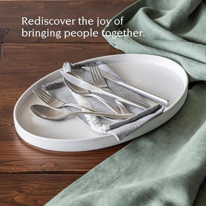 over&back Stackable Stoneware Serving Platter - Elegant 1-Piece Oval Serving Platter to Complete Your Kitchen Set - Perfect for Appetizers, Desserts, and More - 16" L x 11" W - Semi-Matte White