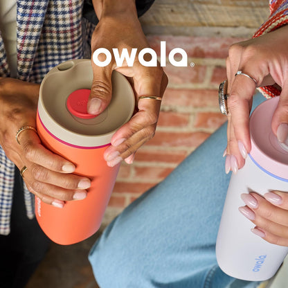 Owala SmoothSip Slider Insulated Stainless Steel Coffee Tumbler, Reusable Iced Coffee Cup, Hot Coffee Travel Mug, BPA Free 12 oz, Grey/Green (Sour Apple)