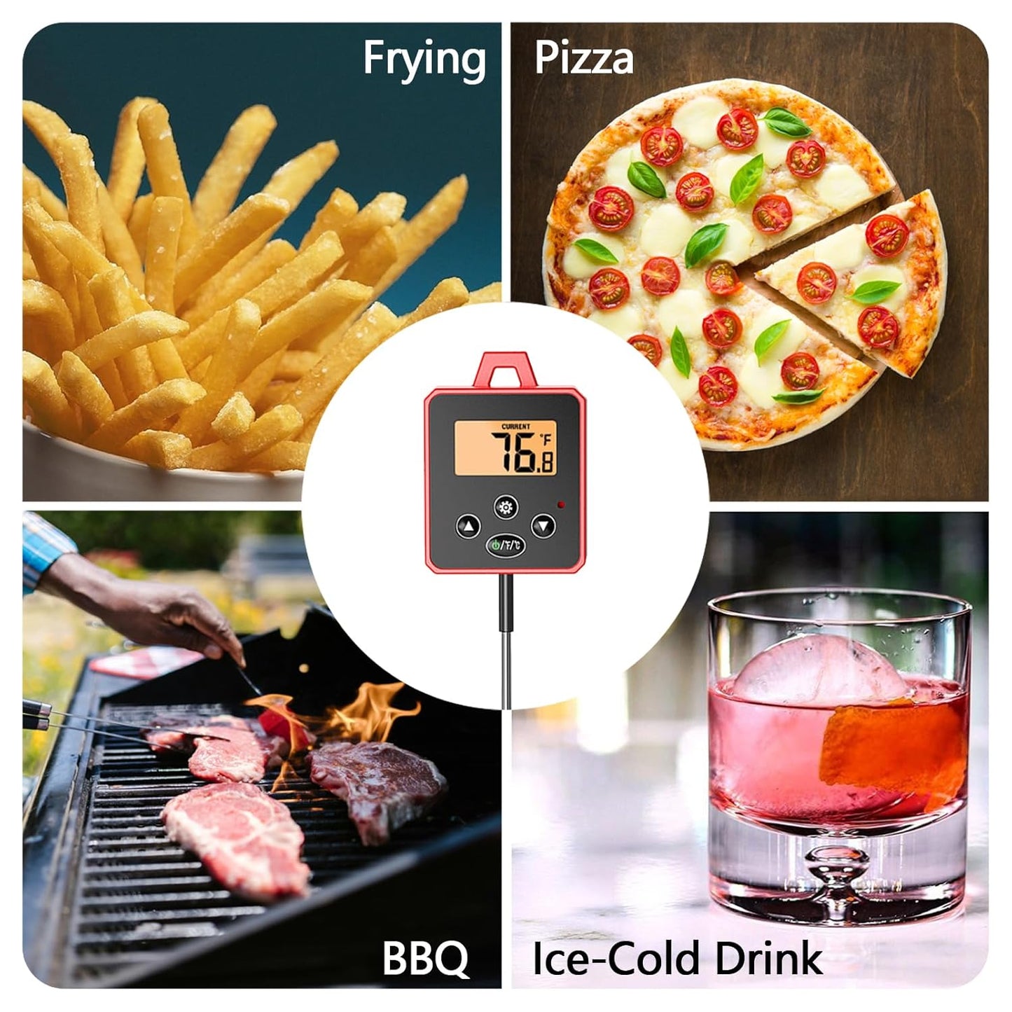 Waterproof Digital Candy Thermometer for Candy Making, Instant Read Cooking Thermometer with Pot Clip, Backlight LCD, 8" Long Probe, Temperature Alarm, ℃/℉ Switch for Kitchen, Outdoor BBQ