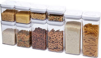 Amazon Basics Airtight Food Storage Containers, BPA Free, with Twist/Turn Lids, for Kitchen Pantry Organization, 10-Piece Square Set, Clear Plastic