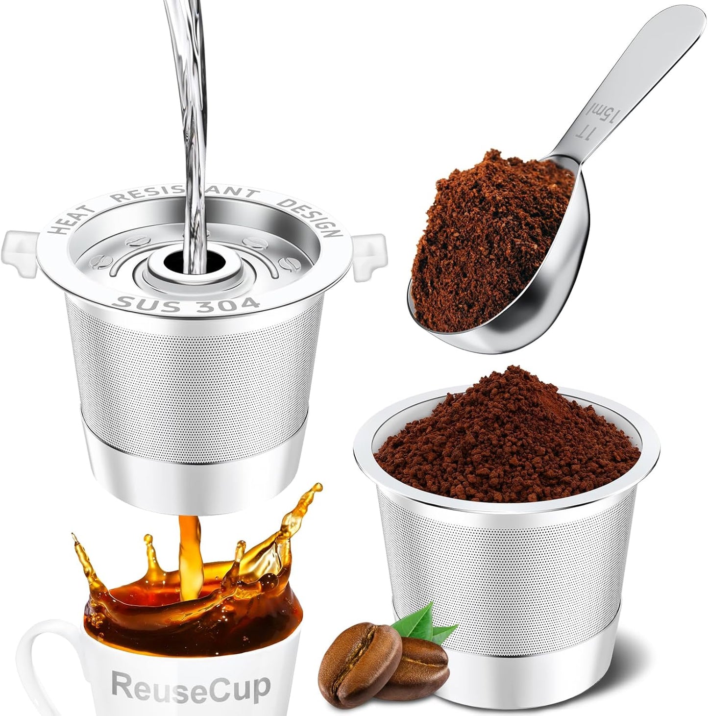 NESSUS 2 Pack Reusable K Cup for Keurig 1.0, Kcup Refillable Coffee Pod for Keurig Reusable Coffee Pods for Keurig Coffee Maker with Heat Resistant Handles and Coffee Scoop,1-Stream Filters, NO BPA