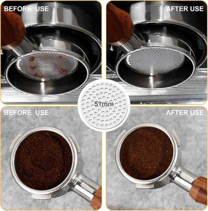 Coffee Espresso Tamper 51mm with WDT Tool Calibrated Spring Loaded,wdt tool espresso and Silicone Tamper Mat,Dosing funnel and coffee puck screen,Black espresso accessories Tool,12 replacement needles