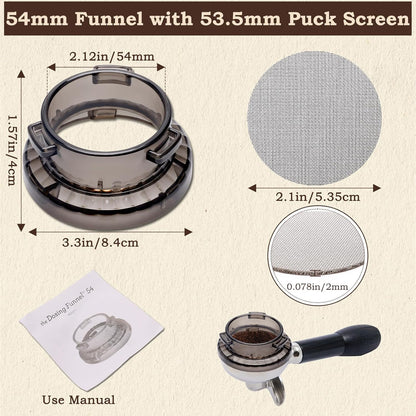 54mm Dosing Funnel with 53.5mm Puck Screen, Catcan Espresso Portafilter Funnel for Breville Series Barista