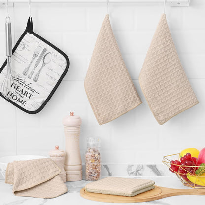 Homaxy Microfiber Waffle Weave Kitchen Dish Cloths, 12 x 12 Inch Ultra Absorbent and Solid Color Dish Towels for Kitchen Fast Drying Dishcloth for Washing Dishes, 6 Pack, Beige