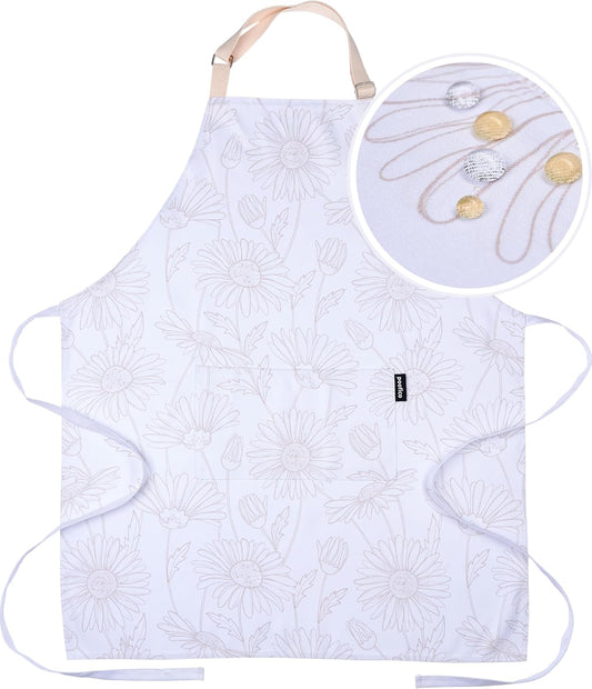 Premium Adjustable Cooking Aprons for Women with Pockets| Poly-Cotton Waterproof Kitchen Apron| Cute Floral Design, Long Ties