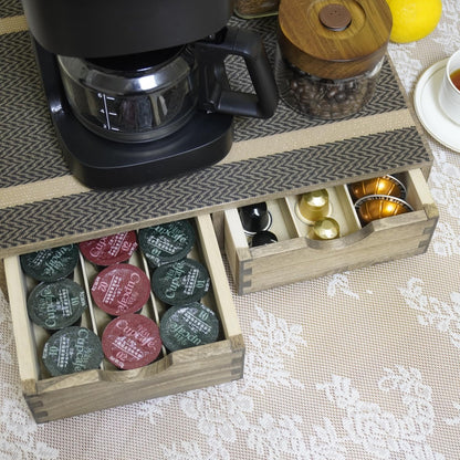 Coffee Pods Storage Drawer Holder for Capsules - Multi Functional Desk Organizer Drawers For K cups Coffee Maker Brew - Kitchen Mini Wooden Box Chest Sideboard Counter Organization CF1D2C Dark