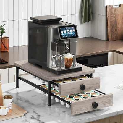 Coffee Pod Drawer Holder for K Cup, 56 Pods Capacity, 2 Tier Organizer for K Cup, Coffee Pod Organizer for Countertop, Space Saving, Easy Assembly, Greige and Black KH28BGY1