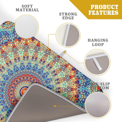 Bohemian Mandala Dish Drying Mat for Kitchen Counter Boho Ethnic Drying Mat 18 x 24 Inch with High Absorbent Reversible Microfiber Dish Drying Pad Dish Rack Pad Drainer Mat for Coffee Bar