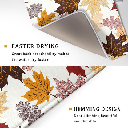 Giwawa Maple Leaf Dish Drying Mat Large 18x24 inches Fall Autumn Colorful Leaves Dish Drainer Mats Thanksgiving Decorative Fast Drying Reversible Absorbent Dish Drying Pad for Kitchen Countertop