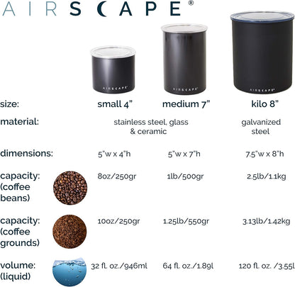 AirScape Planetary Design Ceramic Coffee and Food Storage Canister – Small 4-inch – US Patented Airtight Inner Lid – White with Bamboo Top