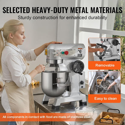 VEVOR Commercial Mixer 30Qt, Commercial Food Mixer Stainless Steel Bowl, 1100W Commercial Stand Mixer with 3 Speeds Adjustable, Dough Hook Whisk Beater Included, Perfect for Bakery Pizzeria, Silver