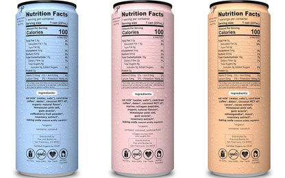Pop & Bottle, Oat Milk Lattes - Cold Brew, Maca, Antioxidants, Ashwagandha, MCT Oil, Collagen, Organic, Diary Free, Gluten Free, Lightly Sweetened with Dates - Variety, 8 Fl Oz (6 Pack)