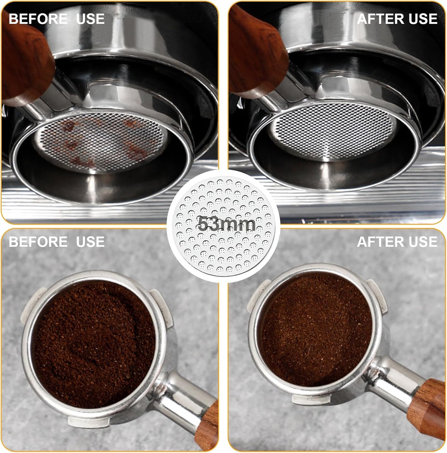 53mm Espresso Accessories Kit,Wdt Tool Espresso,Solid Espresso Tamper,Dosing Funnel and Coffee Puck Screen,Silicone Tamper Mat,0.4mm Stainless Steel 6pin Espresso Stirrer,Barista Tools Espresso Kit