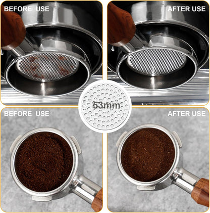 53mm Espresso Accessories Kit,Wdt Tool Espresso,Solid Espresso Tamper,Coffee Puck Screen and Dosing Funnel,Silicone Tamper Mat,0.4mm Stainless Steel 6pin Espresso Stirrer,Barista Tools Espresso Kit