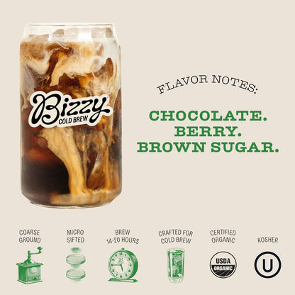 Bizzy Organic Cold Brew Coffee | Espresso Blend | Coarse Ground Coffee | Medium-Dark Roast | Micro Sifted | Specialty Grade | 100% Arabica | 1 LB